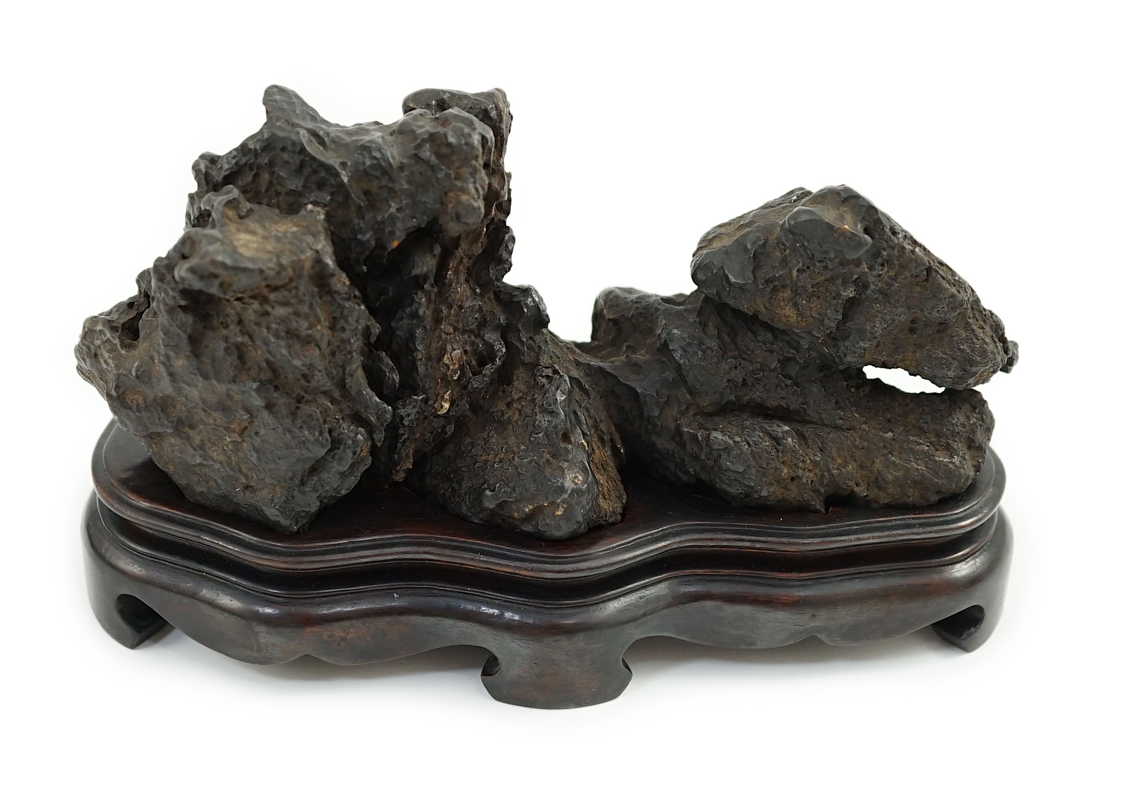 A Chinese scholar's stone with wood stand